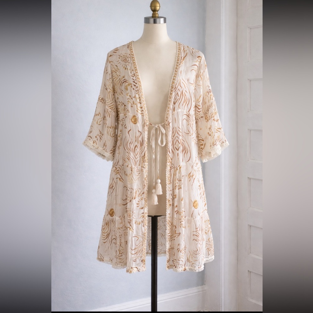 Cream and Brown Animal Print Kimono